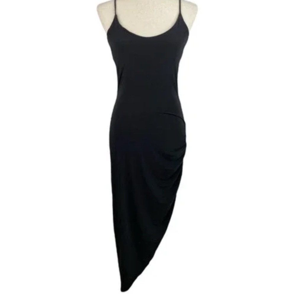 Popular 21 Black Asymmetrical Ruched Slant slip dress size Large